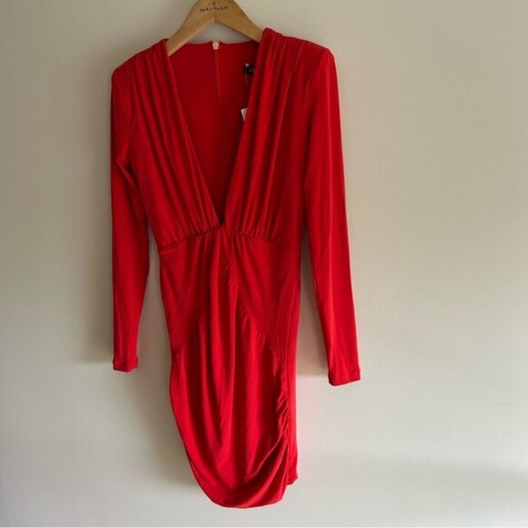 Nookie Temptation Long Sleeve V Neck Red Mini Dress sz L - Picture 7 of 8